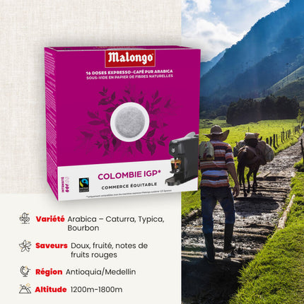 BOITES DE 16 DOSES CAFES COLOMBIE MALONGO